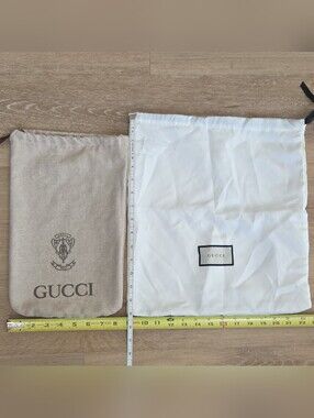 Gucci Beige & White Drawstring Dust Bags Logo Designer Lot of 2